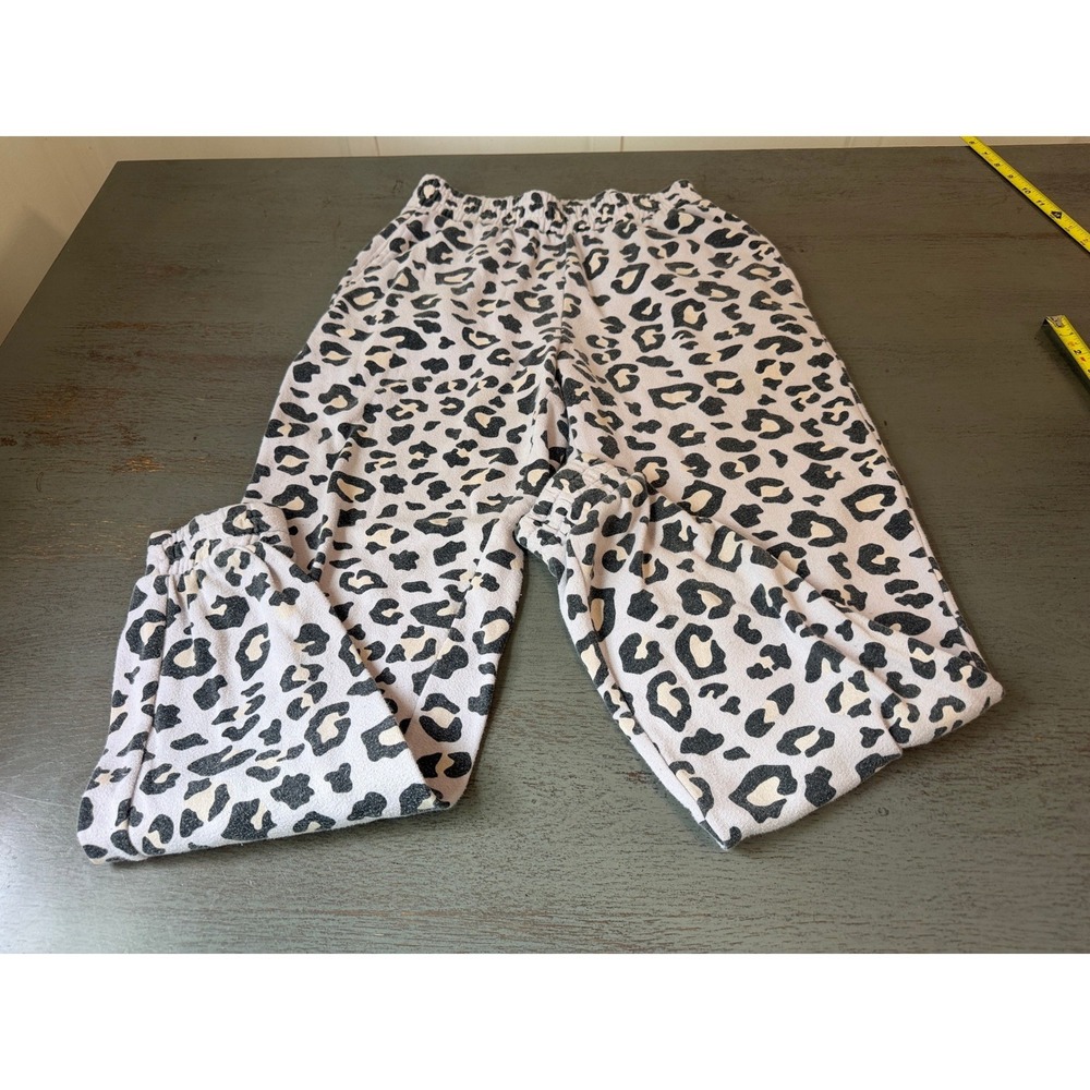Colsie Leopard Print Jogger Sweatpants XS Gray Cream Animal Fleece Lounge Pants